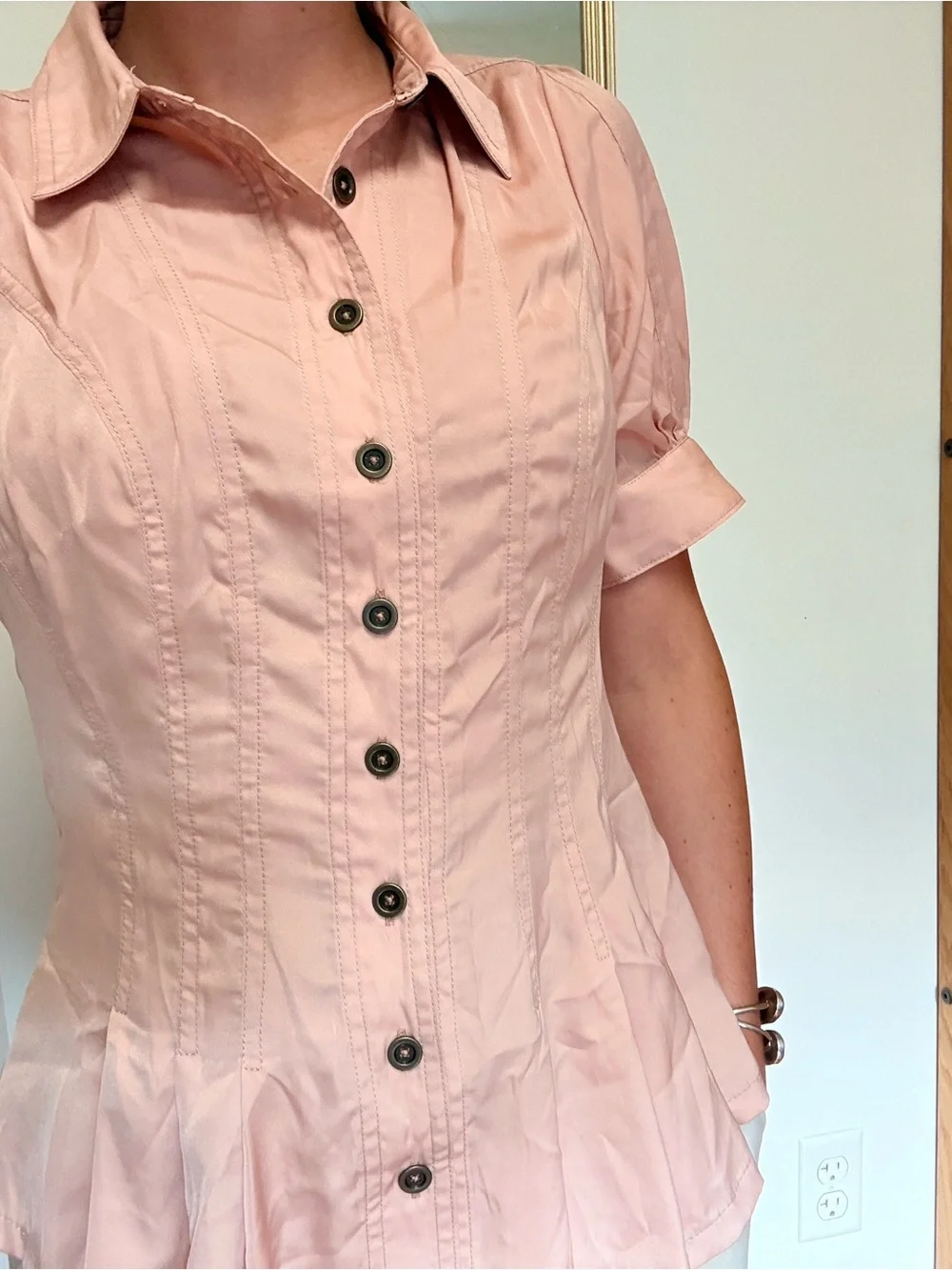 Anthropologie Blush Pink Button-Down Peplum Shirt - Picture 6 of 9